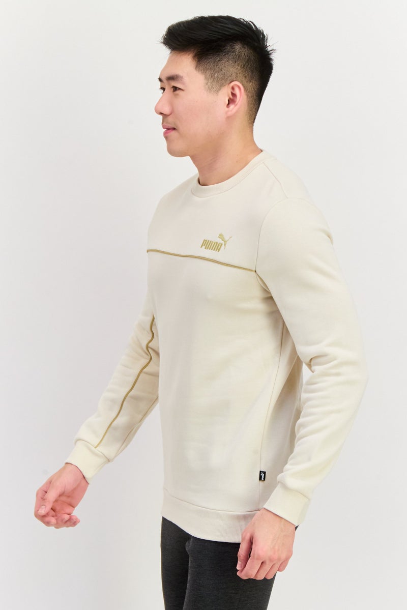 PUMA سويت شيرت رياضي للرجال بأكمام طويلة، بيج - Image 2